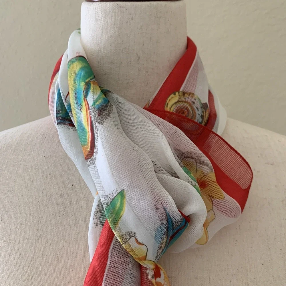Liz Claiborne‎ Tropical Fish Shells Flowers Rectangular Scarf BNWT